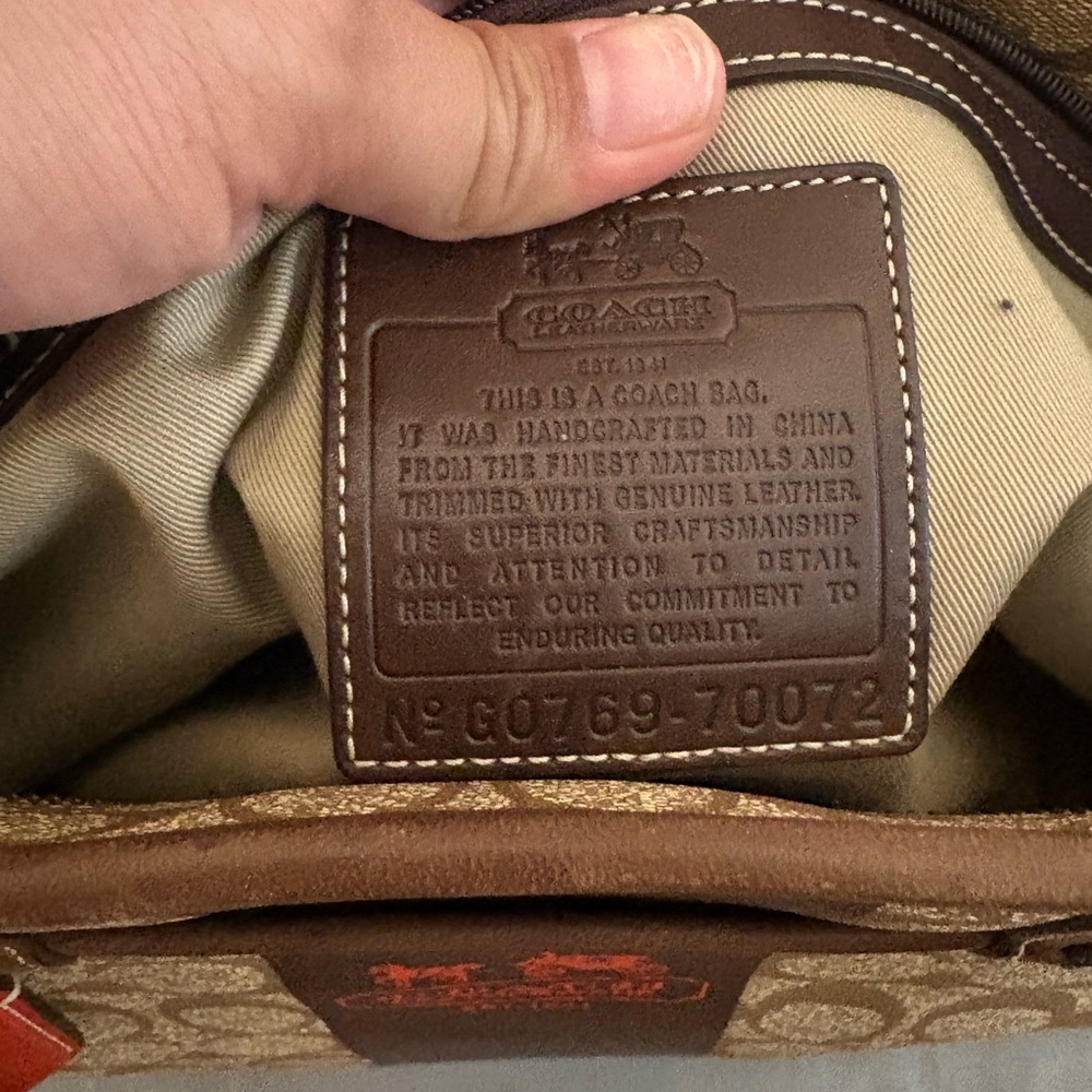 Coach Signature Canvas Tote in Brown, Tan and Red Accent - Picture 9 of 11